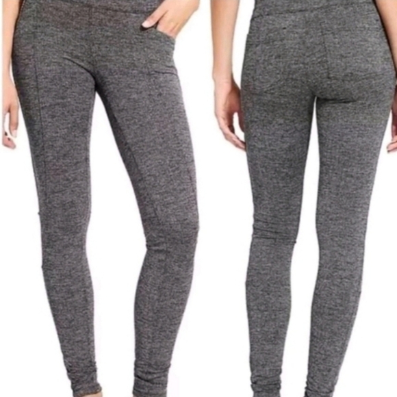 Athleta Leggings Small Herringbone‎ Metro High Waisted Black Gray Stretch 349156 - Picture 2 of 12